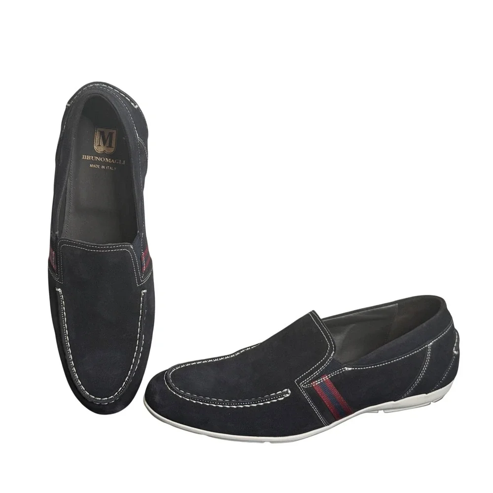 Bruno Magli Balestra Loafers Mens 11 M Navy Blue Suede Italian Slip On Shoes